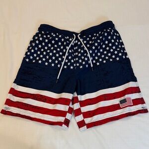Spicy Tuna Men’s Patriotic Star and Stripe Swim Shorts Size Medium